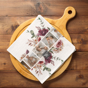 Trendige Collage Familienfoto Bunte Blumen Geschen Geschirrtuch