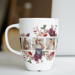 Trendige Collage Familienfoto Bunte Blumen Geschen Milchtasse