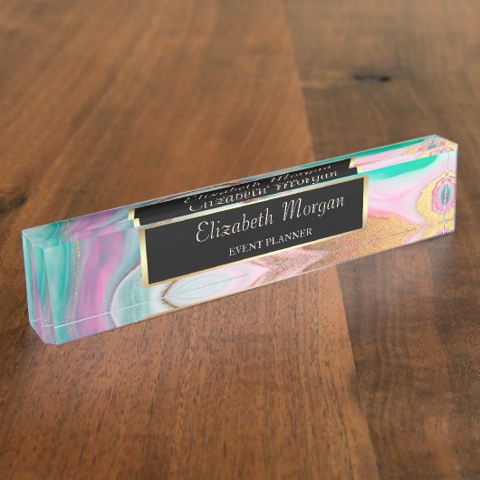 Trendige Coole Goldmarmor Namensplakette (Seite)