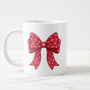 Trendige Coquette-Rote Schleife mit weißen Herzen Jumbo-Tasse