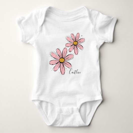 Trendige Daisy Blush Pink Ink Art  Baby Strampler (Vorderseite)