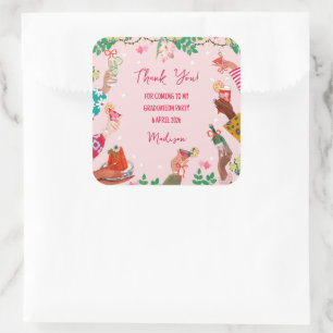 Trendige Doodle Gratulation zum Schulabschluss Fot Quadratischer Aufkleber