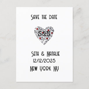 trendige Doodle-Liebe Save the Date Postkarte