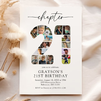 Trendige Einladung zum 21. Kapitel Foto-Geburtstag