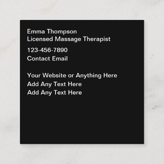 Trendige, einzigartige Massagetherapeut Business C Quadratische Visitenkarte (Rückseite)