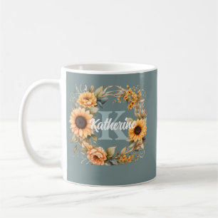 Trendige Elegante Aquarellfarben-Blume Monogramm Kaffeetasse