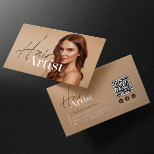 Trendige elegante beige Frisuren-Foto-QR-Code Visitenkarte