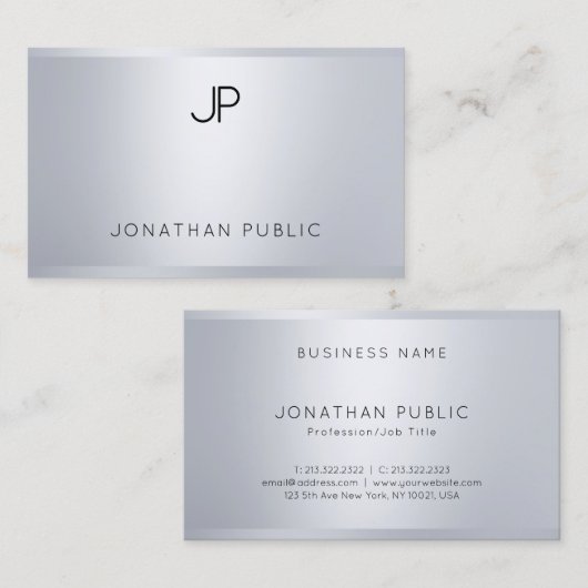 Trendige Elegante Glamour Silver Look Modernes Mon Visitenkarte (Vorne/Hinten)