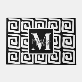 Trendige, elegante, schwarz-weiße Monogramm-Griech Fußmatte