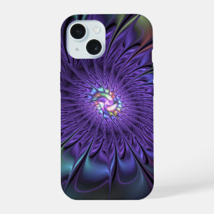 Trendige farbenfrohe moderne abstrakte Fraktalblum iPhone 15 Hülle