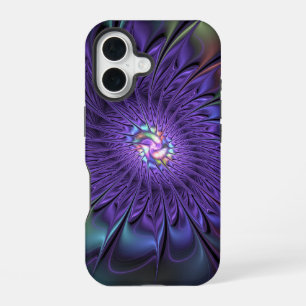Trendige farbenfrohe moderne abstrakte Fraktalblum iPhone 16 Hülle