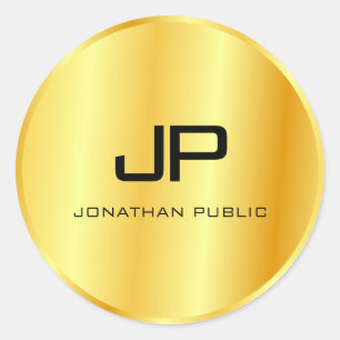 Trendige Faux-Gold-Metalloptik Monogramm-Vorlage Runder Aufkleber