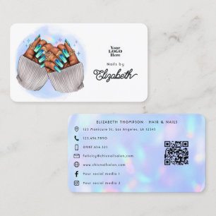 Trendige Faux-Holografie-Nagelsalon-Branding Visitenkarte