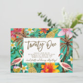 trendige Flamingo Tropical 21. Geburtstagseinladun Dankeskarte (Stehend Vorderseite)