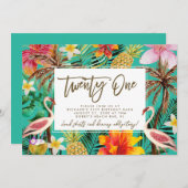 trendige Flamingo Tropical 21. Geburtstagseinladun Dankeskarte (Vorne/Hinten)