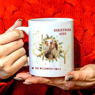 Trendige Freude Kiefernzweig Kranz Weihnachten Fot Kaffeetasse