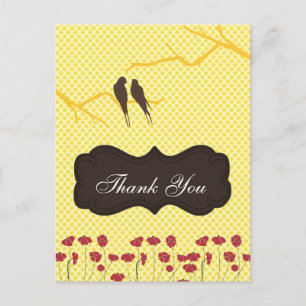 trendige gelbe LovebirdsDankeschön-Karten Postkarte