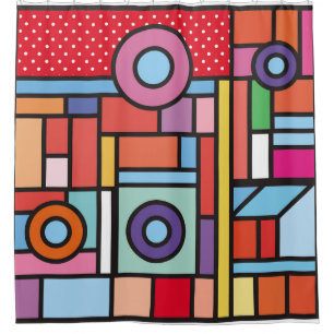 Trendige geometrische Elemente prägen das Design.  Duschvorhang