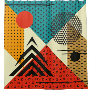 Trendige geometrische Elemente. Retrostil, PA Duschvorhang