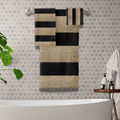 trendige, geometrische Streifen aus schwarz und go Badhandtuch Set