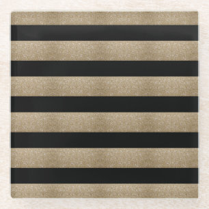 trendige, geometrische Streifen aus schwarz und go Glasuntersetzer