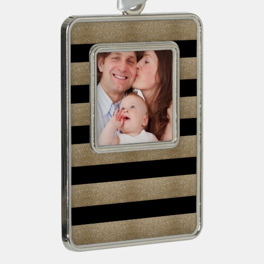 trendige, geometrische Streifen aus schwarz und go Rahmen-Ornament Silber (Rechts)