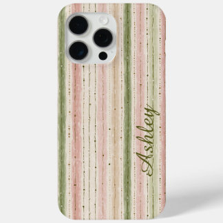 Trendige gestreifte rosa grüne Monogramm Case-Mate iPhone Hülle