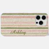 Trendige gestreifte rosa grüne Monogramm Case-Mate iPhone Hülle (Rückseite (Horizontal))