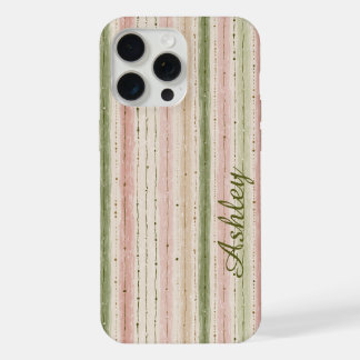 Trendige gestreifte rosa grüne Monogramm iPhone 15 Pro Max Hülle