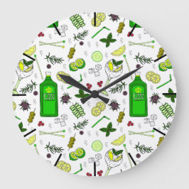 Trendige Gin Cocktails Print Cocktail Bar Gemuster Große Wanduhr