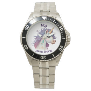 Trendige Girls’ Eleganter Lila magischer Unicorn N Armbanduhr
