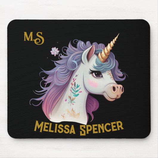 Trendige Girls' elegantes Schwarzes Magisches Einh Mousepad (Vorne)