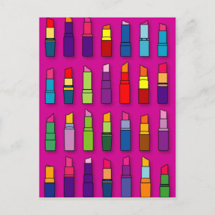 Trendige, girly Lippenstifte Muster Postkarte