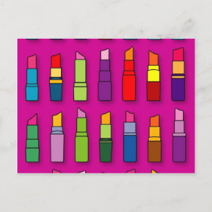 Trendige, girly Lippenstifte Muster Postkarte
