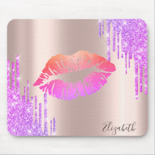 Trendige Glitter-Lippen Rose Gold Glitter-Tropfen Mousepad