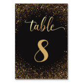 trendige Glitzer-Hochzeit in Schwarz und Gold Tischnummer (Rückseite)