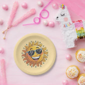 Trendige glückliche gelbe Sonne mit Sonnenbrille   Pappteller (Party)
