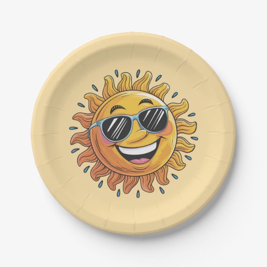 Trendige glückliche gelbe Sonne mit Sonnenbrille   Pappteller (Vorderseite)