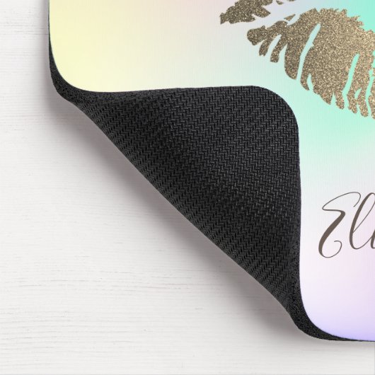 Trendige Gold Glitzer Lips Iridescent Holographic Mousepad (Ecke)