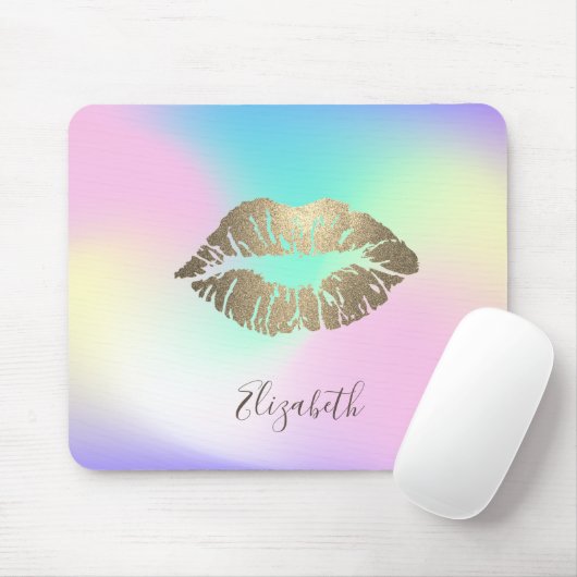 Trendige Gold Glitzer Lips Iridescent Holographic Mousepad (Mit Mouse)
