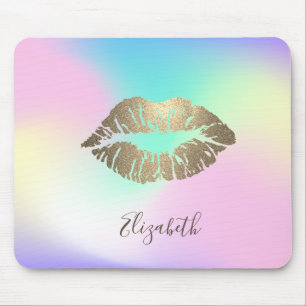 Trendige Gold Glitzer Lips Iridescent Holographic Mousepad