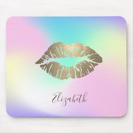 Trendige Gold Glitzer Lips Iridescent Holographic Mousepad (Vorne)