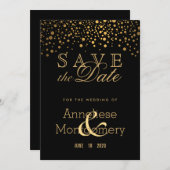 Trendige Goldpunkte auf schwarz - Save the Date (Vorne/Hinten)