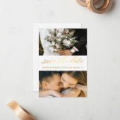 trendige Goldschrift 2Foto Save the Date Karte (Vorderseite/Rückseite Beispiel)