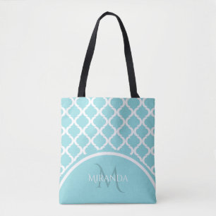 Trendige große aqua-vierblatt-Monogramm und Name Tasche