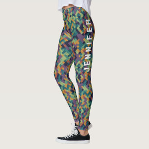 Trendige grüne Pixel-Art-Name und abstraktes Muste Leggings