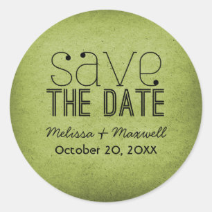 Trendige Grunge Save the Date Aufkleber, Grün Runder Aufkleber