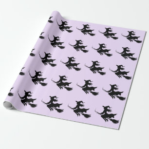 Trendige gruselige Halloween-Hexe fliegt Geschenkpapier