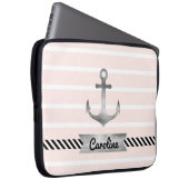 Trendige, hellrosa Streifen Nautical Anchor Custom Laptopschutzhülle (Vorne Rechts)