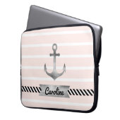 Trendige, hellrosa Streifen Nautical Anchor Custom Laptopschutzhülle (Vorderseite Links)